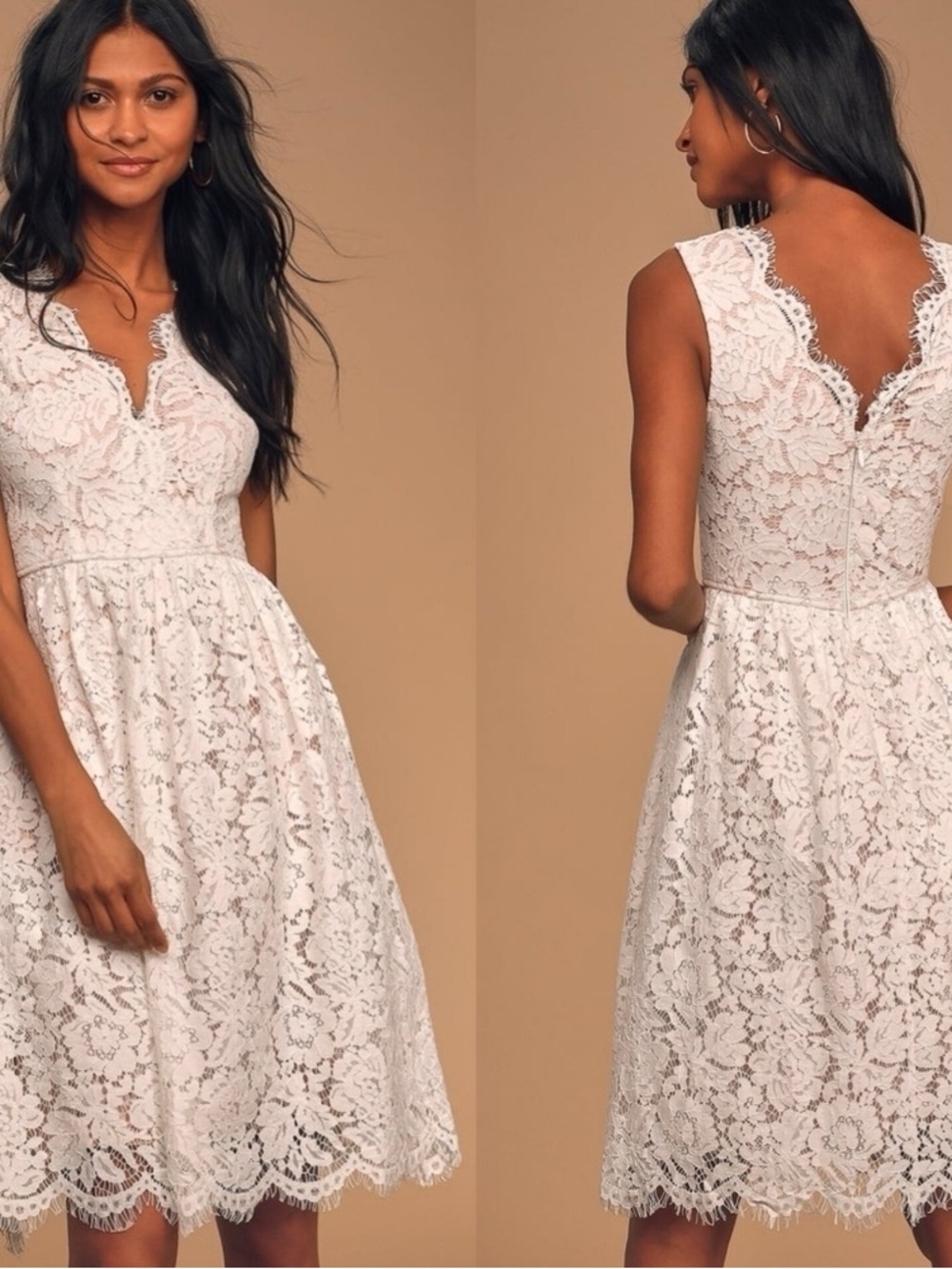 Stunning Lulu's Ivory Lace V-Notch Midi Dress